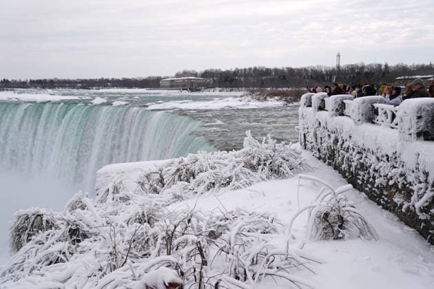Niagara Falls Partially Freezes NIAGARA FALLS, CANADA - FEBRUARY 10 : Tourists visit Niagara Falls as the iconic waterfall partially freezes amid below-freezing temperatures in Ontario, Canada on February 10, 2026. Mert Alper Dervis Anadolu Ontario Canada. Editorial use only. Please get in touch for any other usage.  Copyright: x2026xAnadoluxMertxAlperxDervisx