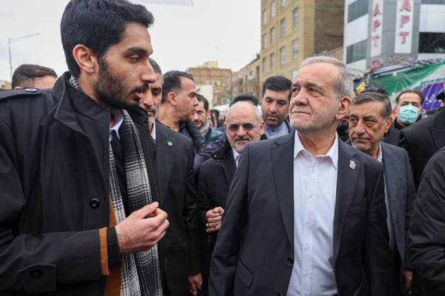 February 11, 2026, Tehran, Iran: Iranian President MASOUD PEZESHKIAN (C) takes part in a celebration marking the 47th anniversary of the Islamic Revolution in Tehran. This anniversary commemorates the 1979 revolution, during which the monarchy was overthrown and replaced by the Islamic Republic of Iran, with Ayatollah Ruhollah Khomeini as its first Supreme Leader. Tehran Iran - ZUMAi98_ 20260211_zih_i98_008 Copyright: xIranianxPresidencyx
