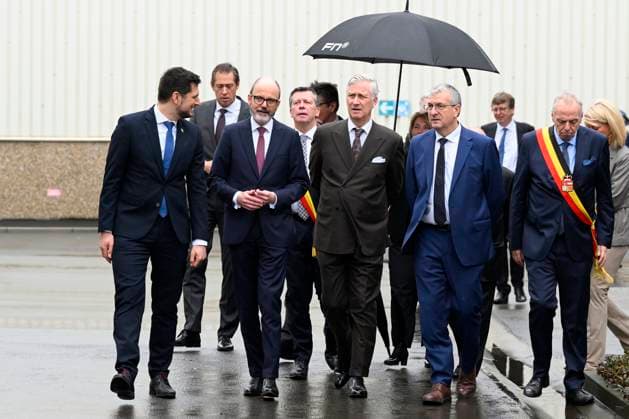 King Philippe Visits FN Browning HERSTAL, BELGIUM - FEBRUARY 11 : King Philippe of Belgium, Julien Compere CEO FN Herstal, Pierre-Yves Jeholet (MR), Vice-Chairman and Walloon Minister for the Economy, Industry, the Digital Economy, Employment and Training and Adrien Dolimont (MR), Minister-President of Wallonia, responsible for Budget, Finance, Research and Animal Welfare pictured visiting the FN Browning factory in Herstal on February 11, 2026 in Herstal, Belgium, 11 02 2026 Herstal Belgium Copyright: xPhilipxReynaersx