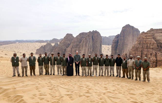 Prince of Wales visit to Saudi Arabia day three, 11 February 2026 11 02 2026. AlUla, Medina, Saudi Arabia. The Prince of Wales during a visit to AlUla, a 7,000-year-old archaeological area in Saudi™s Medina region. The Prince visited the Sharaan Nature Reserve, where he will met Bassim Al Balawi, Lead Ranger and heard about their work to protect and conserve wildlife and the natural world. His Royal Highness stopped at the Alqaliba Mountain Viewpoint where he met a group of Saudi Rangers who shared an overview of the conservation efforts in Sharaan and their commitment to the local community. The Prince heard about the land restoration programme from the RCU™s Habitat and Restoration team and was invited to plant an acacia tree alongsid  Copyright: xPetexMaclainex xAvalonx 1073966698