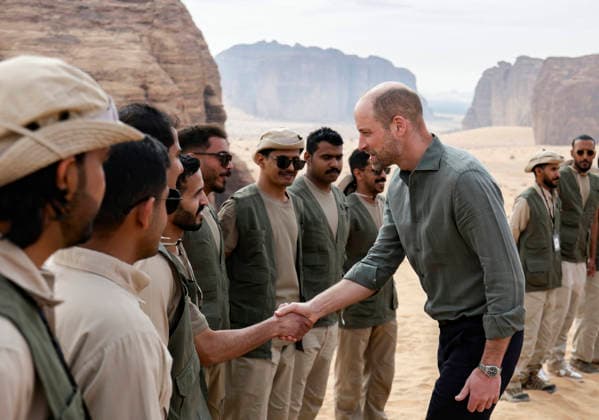 Prince of Wales visit to Saudi Arabia day three, 11 February 2026 11 02 2026. AlUla, Medina, Saudi Arabia. The Prince of Wales during a visit to AlUla, a 7,000-year-old archaeological area in Saudi™s Medina region. The Prince visited the Sharaan Nature Reserve, where he will met Bassim Al Balawi, Lead Ranger and heard about their work to protect and conserve wildlife and the natural world. His Royal Highness stopped at the Alqaliba Mountain Viewpoint where he met a group of Saudi Rangers who shared an overview of the conservation efforts in Sharaan and their commitment to the local community. The Prince heard about the land restoration programme from the RCU™s Habitat and Restoration team and was invited to plant an acacia tree alongsid  Copyright: xPetexMaclainex xAvalonx 1073966819
