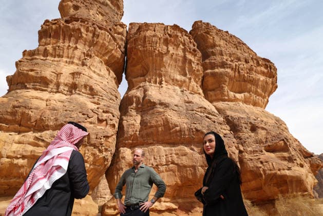 Prince of Wales visit to Saudi Arabia day three, 11 February 2026 11 02 2026. AlUla, Medina, Saudi Arabia. The Prince of Wales during a visit to AlUla, a 7,000-year-old archaeological area in Saudi™s Medina region. The Prince visited the Sharaan Nature Reserve, where he will met Bassim Al Balawi, Lead Ranger and heard about their work to protect and conserve wildlife and the natural world. His Royal Highness stopped at the Alqaliba Mountain Viewpoint where he met a group of Saudi Rangers who shared an overview of the conservation efforts in Sharaan and their commitment to the local community. The Prince heard about the land restoration programme from the RCU™s Habitat and Restoration team and was invited to plant an acacia tree alongsid  Copyright: xPetexMaclainex xAvalonx 1073966837