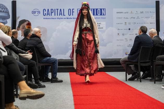 Capital of Fashion COF 26 kicks off in Ankara ANKARA, TURKIYE - FEBRUARY 11: Models with traditional clothing walk the runway during the Ankara Ready-to-Wear and Fashion Days (Capital of Fashion COF 26) organized for the fourth time this year under the leadership of the Ankara Clothing Manufacturers Association (AGSD), at ATO Congresium, Ankara, Turkiye on February 11, 2026. Ismail Aslandag Anadolu Ankara Turkey. Editorial use only. Please get in touch for any other usage.  Copyright: x2026xAnadoluxIsmailxAslandagx
