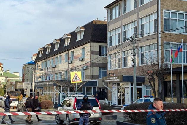 RUSSIA, KRASNODAR REGION - FEBRUARY 11, 2026: Police respond to a shooting in the lobby of the Anapa Industrial College in the Black Sea resort town of Anapa, one reported dead. Yakov Plotkin TASS  88529796