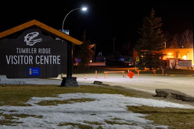 February 11, 2026, Tumbler Ridge, Bc, CANADA: The road is blocked off before the Tumbler Ridge Secondary School in Tumbler Ridge, B.C. on Wednesday, Feb. 11, 2026. Tumbler Ridge CANADA  - ZUMAc35_ 20260211_zaf_c35_048 Copyright: xJessexBoilyx