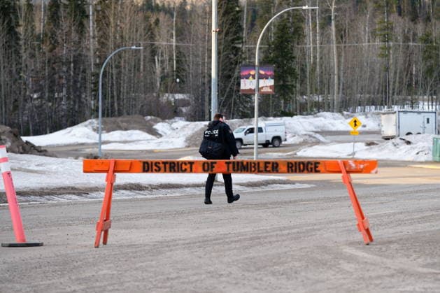 February 11, 2026, Tumbler Ridge, Bc, Canada: Police could be seen leaving and going to the Tumbler Ridge Secondary School throughout the morning in Tumbler Ridge, B.C. on Wednesday, Feb. 11, 2026. Tumbler Ridge Canada  - ZUMAc35_ 20260211_zaf_c35_094 Copyright: xJessexBoilyx