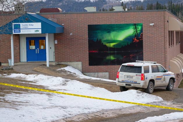 February 11, 2026, Tumbler Ridge, Bc, Canada: Police began putting tape out near theTumbler Ridge Secondary School and surrounding buildings in Tumbler Ridge, B.C. on Wednesday, Feb. 11, 2026. Tumbler Ridge Canada  - ZUMAc35_ 20260211_zaf_c35_141 Copyright: xJessexBoilyx