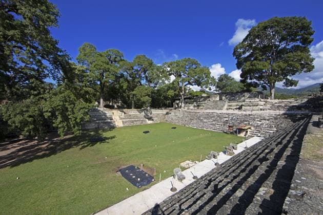Plaza de los Jaguares, Archäologische Stätte Copán, Ruinenstadt der Maya im Regenwald oder Dschungel, Departamento Copán, Honduras Plaza de los Jaguares, Copán Archaeological Site, Mayan Ruined City in the Rainforest or Jungle, Copán Department, Honduras Copyright: imageBROKER MartinaxKatz ibxcxb16586286.jpg
