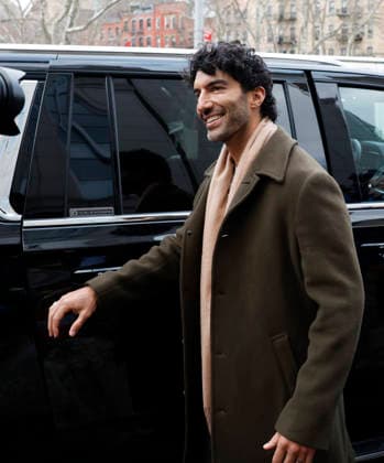 Justin Baldoni departs U.S. District Court in Manhattan after a settlement conference to get to a resolution ahead of the May 18 trial against Blake Lively on Wednesday, February 11, 2026 in New York City. Both Baldoni and Lively have filed lawsuits against one another following the production of the 2024 movie It Ends With Us.  NYP20260211107 JOHNxANGELILLO