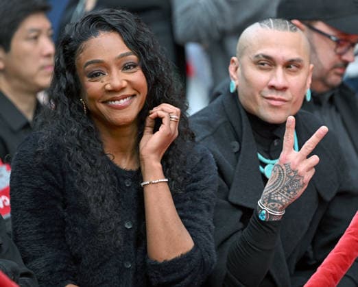 Tiffany Haddish (L) and Taboo attend a hand and footprint ceremony honoring Jo Koy in the forecourt of the TCL Chinese Theatre in Los Angeles, California on Wednesday, February 11, 2026.  LAP20260211707 CHRISxCHEW