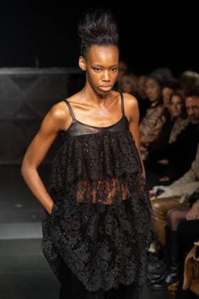 Frederick Anderson runway New York Fashion Week in New York, USA - 11 Feb 2026 A model walks the runway at the Frederick Anderson fashion show during New York Fashion Week at Nebula. New York United States Copyright: xRonxAdarx xSOPAxImagesx _radar_anderson_20260211_00323