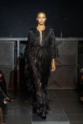Frederick Anderson runway New York Fashion Week in New York, USA - 11 Feb 2026 A model walks the runway at the Frederick Anderson fashion show during New York Fashion Week at Nebula. New York United States Copyright: xRonxAdarx xSOPAxImagesx _radar_anderson_20260211_00805