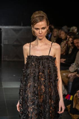 February 11, 2026, New York, United States: A model walks the runway at the Frederick Anderson fashion show during New York Fashion Week at Nebula. New York United States  - ZUMAs197 20260211_aaa_s197_527 Copyright: xRonxAdarx