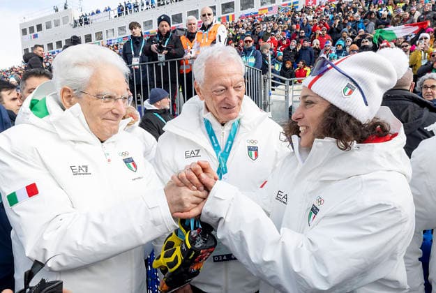 Gold for Brignone: the President attends the women s Super G downhill race. President of the Republic Sergio Mattarella with Federica Brignone after her victory in the Super-G - Cortina D Ampezzo. Italy 12 Feb 2026, Credit:Paul Giandotti Avalon Italy, Cortina d Ampezzo  Copyright: xPaulxGiandottix xAvalonx 1074349732