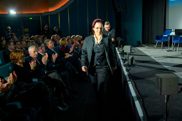 Michelle Müntefering EUR, Deutschland, Berlin. 12.02.2026: Rede von Michelle Müntefering, CEO und Sprecherin des Gesamtvorstands der Produktionsallianz. Unter dem Motto Gemeinsam stärker: Deutschlands Filmwirtschaft im internationalen Wettbewerb bringt der Deutsche Produzententag 2026 vor Eröffnung der Berlinale zentrale Akteurinnen und Akteure der nationalen und internationalen Filmwirtschaft zusammen.