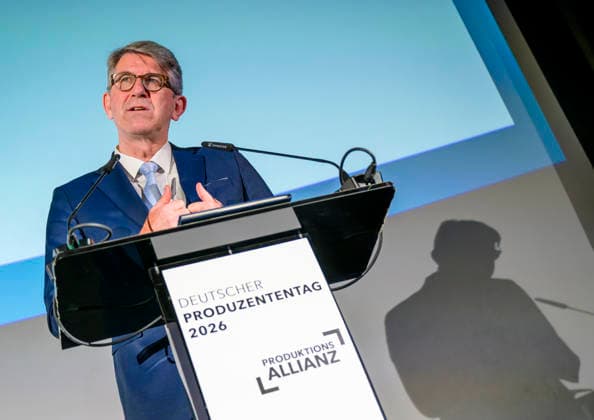 Wolfram Weimer besucht DPT26 EUR, Deutschland, Berlin. 12.02.2026: Filmpolitische Rede des Staatsminister Wolfram Weimer, Beauftragter der Bundesregierung für Kultur und Medien, besucht den Deutschen Produzententag 2026 in Berlin. Unter dem Motto Gemeinsam stärker: Deutschlands Filmwirtschaft im internationalen Wettbewerb bringt der Deutsche Produzententag 2026 vor Eröffnung der Berlinale zentrale Akteurinnen und Akteure der nationalen und internationalen Filmwirtschaft zusammen.