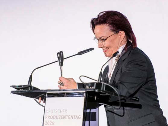 Michelle Müntefering EUR, Deutschland, Berlin. 12.02.2026: Rede von Michelle Müntefering, CEO und Sprecherin des Gesamtvorstands der Produktionsallianz. Unter dem Motto Gemeinsam stärker: Deutschlands Filmwirtschaft im internationalen Wettbewerb bringt der Deutsche Produzententag 2026 vor Eröffnung der Berlinale zentrale Akteurinnen und Akteure der nationalen und internationalen Filmwirtschaft zusammen.