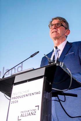 Wolfram Weimer besucht DPT26 EUR, Deutschland, Berlin. 12.02.2026: Filmpolitische Rede des Staatsminister Wolfram Weimer, Beauftragter der Bundesregierung für Kultur und Medien, besucht den Deutschen Produzententag 2026 in Berlin. Unter dem Motto Gemeinsam stärker: Deutschlands Filmwirtschaft im internationalen Wettbewerb bringt der Deutsche Produzententag 2026 vor Eröffnung der Berlinale zentrale Akteurinnen und Akteure der nationalen und internationalen Filmwirtschaft zusammen.