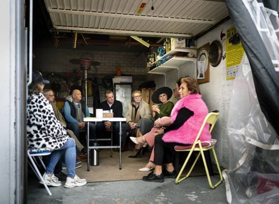 PURMEREND - Queen Maxima speaks with residents in a garage at Flat Het Dagboek. Maxima is visiting the North Holland town to learn more about how residents are committed to improving their living environment. REMKO DE WAAL ANP netherlands out - belgium out  Copyright: xx x550462194x originalFilename: 550462194.jpg