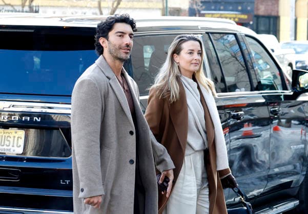 Justin Baldoni arrives at U.S. District Court in Manhattan with Emily Baldoni regarding his case against Jonesworks PR boss Stephanie Jones, whom he sued in March 2025. on Thursday, February 12, 2026 in New York City. Justin Baldoni and Jennifer Abel have filed a lawsuit against publicist Stephanie Jones as part of the ongoing legal battle between the It Ends With Us director and cast member Blake Lively.  NYP20260212105 JOHNxANGELILLO