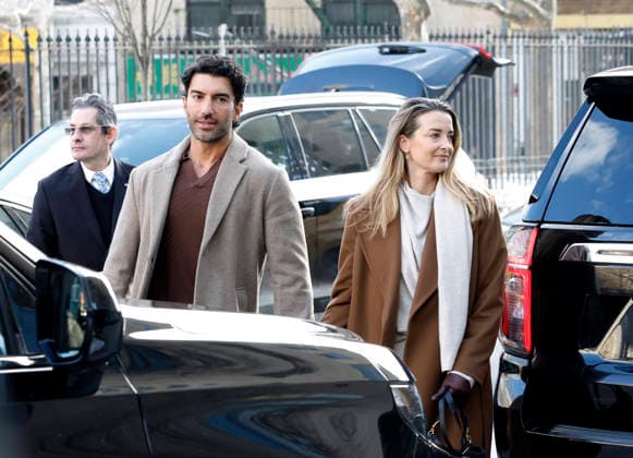 Justin Baldoni arrives at U.S. District Court in Manhattan with Emily Baldoni regarding his case against Jonesworks PR boss Stephanie Jones, whom he sued in March 2025. on Thursday, February 12, 2026 in New York City. Justin Baldoni and Jennifer Abel have filed a lawsuit against publicist Stephanie Jones as part of the ongoing legal battle between the It Ends With Us director and cast member Blake Lively.  NYP20260212106 JOHNxANGELILLO
