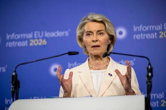 February 12, 2026: Ursula Von der Leyen , the president of the European Commission talk to the press after the Informal EU leaders retreat at Alden Biesen Castle in Bilzen, Belgium, Thursday, 12.02.2026.  - ZUMAw80_ 20260212_faf_w80_078 Copyright: xWiktorxDabkowskix