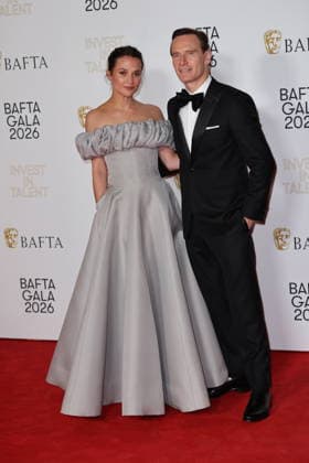 . 12 02 2026. London, United Kingdom. Alicia Vikander and Michael Fassbender arriving at the BAFTA Gala in London.  xStephenxLockx xi-Imagesx IIM-26567-0023