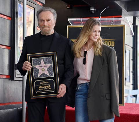 Italian actor Franco Nero (L) is joined by Italian actress Margherita Buoncristiani during an unveiling ceremony honoring him with the 2,835th star on the Hollywood Walk of Fame in Los Angeles on Thursday, February 12, 2026.  LAP2026021214 JIMxRUYMEN