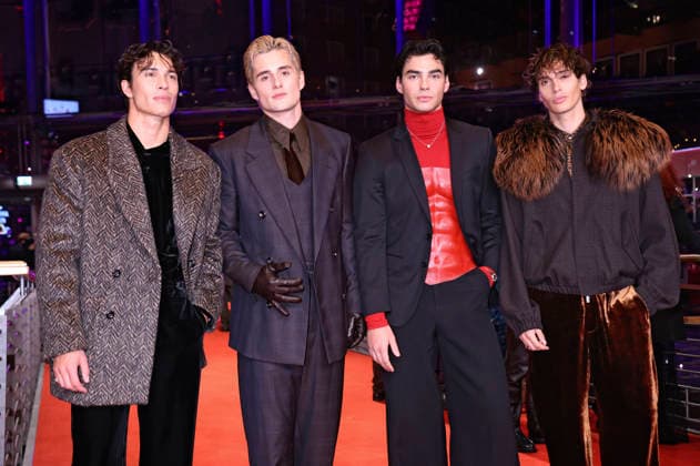 Tim Schaecker, Luis Freitag, Jacob Rott und Bene Schulz bei der Festivaleröffnung mit der Premiere des Kinofilms No Good Men auf der Berlinale 2026 76. Internationale Filmfestspiele Berlin im Berlinale Palast. Berlin, 12.02.2026