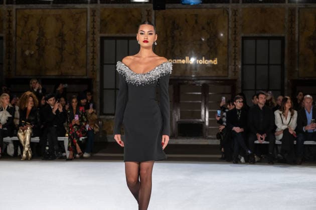 Pamella Roland fashion show during the New York Fashion Week in New York, USA - 12 Feb 2026 A model walks the runway for the Pamella Roland fashion show during the New York Fashion Week at the New York Public Library. New York United States Copyright: xRonxAdarx xSOPAxImagesx _radar_roland_20260212_00021
