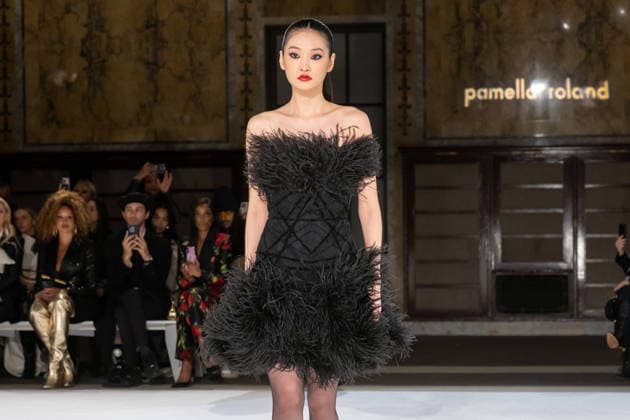 Pamella Roland fashion show during the New York Fashion Week in New York, USA - 12 Feb 2026 A model walks the runway for the Pamella Roland fashion show during the New York Fashion Week at the New York Public Library. New York United States Copyright: xRonxAdarx xSOPAxImagesx _radar_roland_20260212_00081