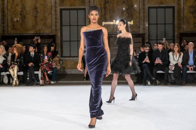 Pamella Roland fashion show during the New York Fashion Week in New York, USA - 12 Feb 2026 A model walks the runway for the Pamella Roland fashion show during the New York Fashion Week at the New York Public Library. New York United States Copyright: xRonxAdarx xSOPAxImagesx _radar_roland_20260212_00096