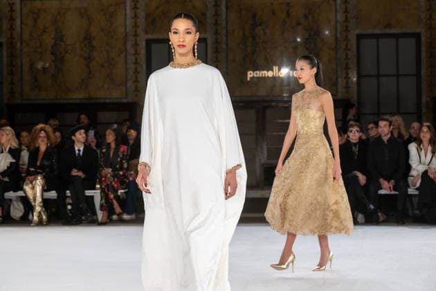 Pamella Roland fashion show during the New York Fashion Week in New York, USA - 12 Feb 2026 A model walks the runway for the Pamella Roland fashion show during the New York Fashion Week at the New York Public Library. New York United States Copyright: xRonxAdarx xSOPAxImagesx _radar_roland_20260212_00183