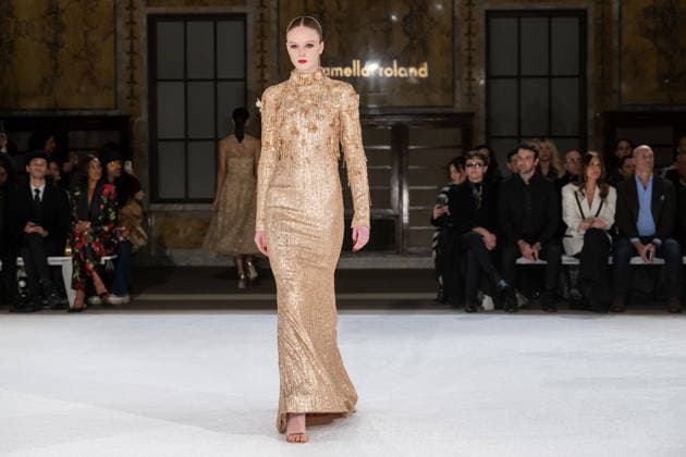 Pamella Roland fashion show during the New York Fashion Week in New York, USA - 12 Feb 2026 A model walks the runway for the Pamella Roland fashion show during the New York Fashion Week at the New York Public Library. New York United States Copyright: xRonxAdarx xSOPAxImagesx _radar_roland_20260212_00214