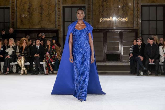 Pamella Roland fashion show during the New York Fashion Week in New York, USA - 12 Feb 2026 A model walks the runway for the Pamella Roland fashion show during the New York Fashion Week at the New York Public Library. New York United States Copyright: xRonxAdarx xSOPAxImagesx _radar_roland_20260212_00483
