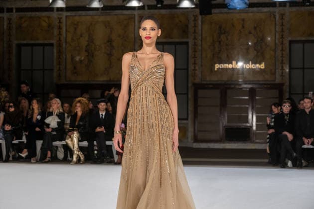 Pamella Roland fashion show during the New York Fashion Week in New York, USA - 12 Feb 2026 A model walks the runway for the Pamella Roland fashion show during the New York Fashion Week at the New York Public Library. New York United States Copyright: xRonxAdarx xSOPAxImagesx _radar_roland_20260212_00590