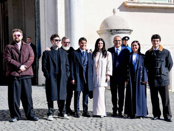 Rome, the delegation of the 76th Sanremo Festival arrives at the Quirinale to meet the President of the Republic. In the photo: Dargen D Amico, Fedez, Marco Masini, Sal Da Vinci, Laura Pausini, Carlo Conti, Serena Brancale, Leo Gassman  Copyright: xVincenzoxLandix xipa-agency.netx xVincenzoxLandix IPA_Agency_IPA71425753