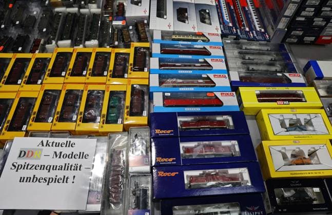 Modell Leben - Modellbaumesse 13.02.2026, Erfurt, Thueringer Modellbaumesse Modell Leben im Bild: Modelleisenbahnen unterschiedlicher Marken werden zum Verkauf angeboten
