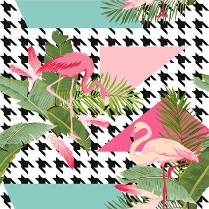 Tropical Flamingo Pattern A vibrant seamless tropical pattern featuring pink flamingos and lush tropical foliage. Perfect for summer wallpapers, fabrics, or decorative projects. Copyright: xwoodhouse84x