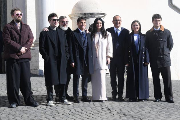 Sanremo Italian Song Festival singers are welcomed at Quirinale Palace Rome, Italy Dargen D Amico;;Marco Masini;Sal Da Vinci;Laura Pausini;Carlo Conti;Serena Brancale;Leo Gassmann Sanremo Italian Song Festival singers are welcomed at Quirinale Palace Rome, Italy 13th February 2026 SGPItalia id 134490 Not Exclusive  Copyright: xx