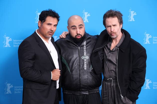 February 13, 2026, Berlin, Germany: Michael Pena, Asim Chaudhry and Sam Rockwell pose at the photo-call of Good Luck, Have Fun, Don t Die during the 76th Berlinale International Film Festival at Hotel Hyatt in Berlin, Germany, on 13 February 2026. Photo: Berlin Germany - ZUMAm179 20260213_zep_m179_025 Copyright: xAlecxMichaelx