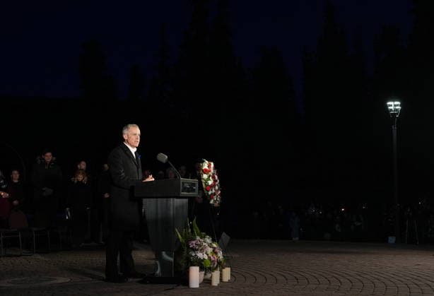 February 13, 2026, Tumbler Ridge, Bc, CANADA: Prime Minister Mark Carney speaks while attending a vigil for the victims of a mass shooting, in Tumbler Ridge, B.C., Friday, Feb. 13, 2026. Tumbler Ridge CANADA  - ZUMAc35_ 20260213_zaf_c35_168 Copyright: xChristinnexMuschix