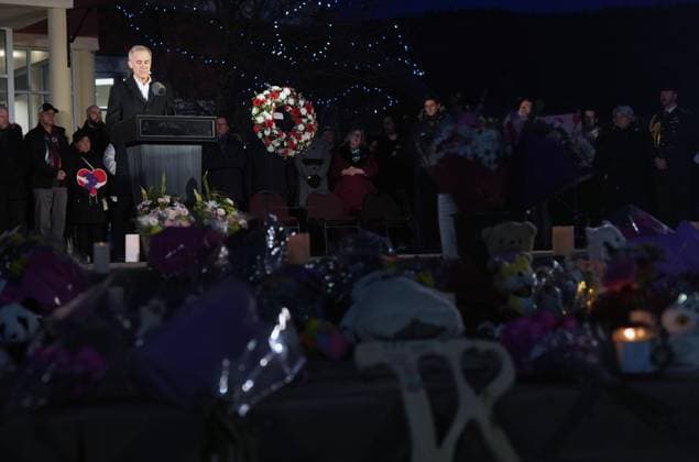 February 13, 2026, Tumbler Ridge, Bc, CANADA: Prime Minister Mark Carney speaks while attending a vigil for the victims of a mass shooting, in Tumbler Ridge, B.C., Friday, Feb. 13, 2026. Tumbler Ridge CANADA  - ZUMAc35_ 20260213_zaf_c35_171 Copyright: xChristinnexMuschix