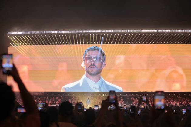 Bad Bunny performs first Buenos Aires concert of world tour BUENOS AIRES, ARGENTINA - FEBRUARY 13: Puerto Rican singer Bad Bunny performs during the first of his three scheduled shows at Estadio Monumental in Buenos Aires, Argentina, as part of his Debi Tirar Mas Fotos world tour, in Buenos Aires, Argentina on February 13, 2026. The artist arrived in Argentina following a high-profile appearance at the Super Bowl, where he delivered strong criticism of US policies, and after winning a Grammy Award, becoming the first Spanish-language album to receive the Album of the Year honor. The concert drew tens of thousands of fans, marking one of the most anticipated musical events of the year in the Argentine capital. Luciano Gonzalez Anadolu Bu Copyright: x2026xAnadoluxLucianoxGonzalezx