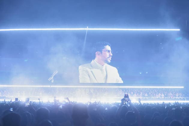 Bad Bunny performs first Buenos Aires concert of world tour BUENOS AIRES, ARGENTINA - FEBRUARY 13: Puerto Rican singer Bad Bunny performs during the first of his three scheduled shows at Estadio Monumental in Buenos Aires, Argentina, as part of his Debi Tirar Mas Fotos world tour, in Buenos Aires, Argentina on February 13, 2026. The artist arrived in Argentina following a high-profile appearance at the Super Bowl, where he delivered strong criticism of US policies, and after winning a Grammy Award, becoming the first Spanish-language album to receive the Album of the Year honor. The concert drew tens of thousands of fans, marking one of the most anticipated musical events of the year in the Argentine capital. Luciano Gonzalez Anadolu Bu Copyright: x2026xAnadoluxLucianoxGonzalezx