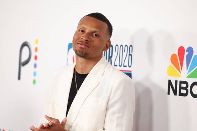 Los Angeles Clippers And Comcast NBCUniversal s NBA All-Star Legendary Tip-Off Celebration Andre De Grasse at the Los Angeles Clippers And Comcast NBCUniversal s National Basketball Association (NBA) All-Star Legendary Tip-Off Celebration held at the Los Angeles County Museum of Art (LACMA) on February 13, 2026 in Miracle Mile, Los Angeles, California, United States., Credit:Xavier Collin Avalon USA, Los Angeles  Copyright: xXavierxCollinx xAvalonx 1074831960