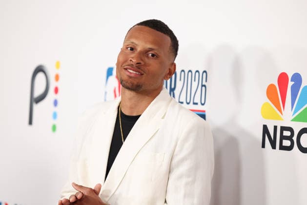 Los Angeles Clippers And Comcast NBCUniversal s NBA All-Star Legendary Tip-Off Celebration Andre De Grasse at the Los Angeles Clippers And Comcast NBCUniversal s National Basketball Association (NBA) All-Star Legendary Tip-Off Celebration held at the Los Angeles County Museum of Art (LACMA) on February 13, 2026 in Miracle Mile, Los Angeles, California, United States., Credit:Xavier Collin Avalon USA, Los Angeles  Copyright: xXavierxCollinx xAvalonx 1074831961