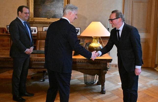 Minister-President Takes The Oath Before The King BRUSSELS, BELGIUM - FEBRUARY 14 : Swearing-in ceremony before the King. Boris Dillies(MR) is sworn in as the new Minister-President of the Brussels-Capital Region before King Philippe in the presence of Vice Prime Minister David Clarinval (MR).. on February 14, 2026 in Brussels, Belgium, 14 02 2026 Brussels Belgium  Copyright: xBertxVanxDenxBrouckex