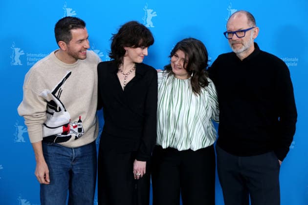 February 14, 2026, Berlin, Germany: (from left) Matteo Simon, Violet Braeckman, director Teodora Ana Mihai and Hans Everaert pose during the photocall for Heysel 85 at the 76th Berlin International Film Festival (Berlinale) in Berlin. The festival runs from Feb. 12 to 22, 2026. Berlin Germany - ZUMAf146 20260214_zip_f146_037 Copyright: xRouzbehxFouladix