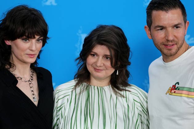 February 14, 2026, Berlin, Germany: (from left) Violet Braeckman, director Teodora Ana Mihai and Matteo Simon pose during the photocall for Heysel 85 at the 76th Berlin International Film Festival (Berlinale) in Berlin. The festival runs from Feb. 12 to 22, 2026. Berlin Germany - ZUMAf146 20260214_zip_f146_051 Copyright: xRouzbehxFouladix